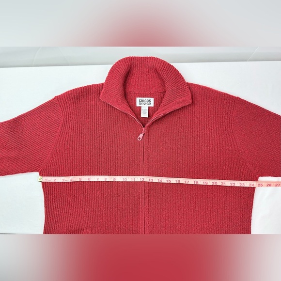 Chico’s Design Red Zipper Front Sweater Pockets Size Large - Picture 8 of 9